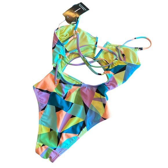 No Boundaries NWT Neon Colored Cut out One Piece Swimsuit Size XS - Picture 6 of 8